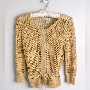 90s Banana Republic Hong Kong Coastal Grandma Crochet Cardigan Caramel XS S